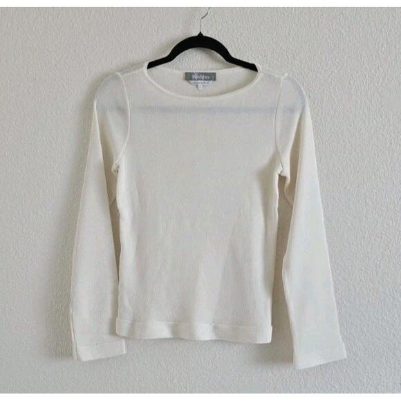 MaxMara Size M Off white Long Sleeve Sweater Minimalist Quiet Luxury Ribbed Cuff - Picture 1 of 8